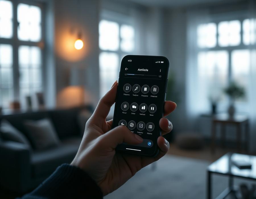 Smartphone controlando sistema de automação residencial